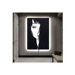 Kanvas Siyah Üzeri Beyaz Pariltili Kadin Yüzü Ledli Tablo 50 X 70