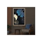 Kanvas Siyah Üzeri Çiçek Desen Ve Beyaz Mavi Çiçekler Ledli Tablo 90 X 60