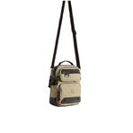 Kanvas & Suni Deri Organizer Omuz Çantası, Günlük Çanta, Ön Fermuarlı Dış Cep, İçte 1 Fermuarlı + 1 Açık Cep, Ayarlanabilir Askılı, 22x18x10 cm (Bej Acıkahve)