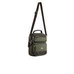 Kanvas & Suni Deri Organizer Omuz Çantası, Günlük Çanta, Ön Fermuarlı Dış Cep, İçte 1 Fermuarlı + 1 Açık Cep, Ayarlanabilir Askılı, 22x18x10 cm (Haki)