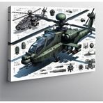 Kanvas Tablo Askeri Helikopter Çizimi 50cmx70cm