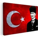 Kanvas Tablo Atatürk Kalpaklı Bayrak Dokusu Atatürk Tablosu Ev Ofis Duvar Dekoru - 120 x 80