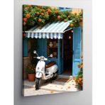 Kanvas Tablo Beyaz Vespa Ve Mavi Dükkan