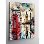 Kanvas Tablo Big Ben Ve Telefon Kulübesi, 50 x 70 CNVSDKEY139158