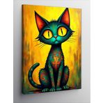 Kanvas Tablo Desenli Yeşil Kedi