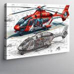 Kanvas Tablo Detaylı Sağlık Helikopteri Çizimi 70cmx100cm