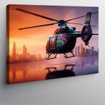 Kanvas Tablo Gece Şehirde Helikopter Uçuşu 50cmx70cm