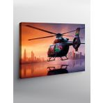Kanvas Tablo Gece Şehirde Helikopter Uçuşu 70cmx100cm