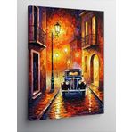 Kanvas Tablo Gece Sokak Lambaları Ve Vintage Araba, 50 x 70