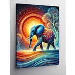 Kanvas Tablo Güneş ve Renkli Fil, 50 x 70