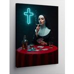 Kanvas Tablo Işıklı Haç Ve Rahibe, 50 x 70