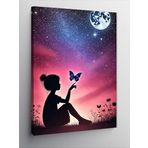 Kanvas Tablo Kelebek Ve Gökyüzünde Kız, 50 x 70