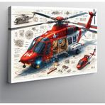 Kanvas Tablo Kırmızı Kurtarma Helikopteri 100cmx140cm