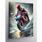 Kanvas Tablo Kırmızı Motosiklet Ve Su Pisti, 70 x 100