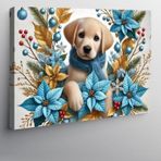Kanvas Tablo Mavi Çiçekli Yavru Köpek