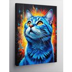 Kanvas Tablo Mavi Işıklı Kedi
