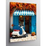 Kanvas Tablo Mavi Scooter Ve Çiçekler