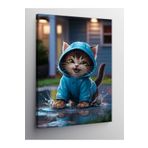Kanvas Tablo Mavi Yağmurluklu Kedi