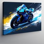 Kanvas Tablo Mavi Yarış Motosikleti Aksiyonu 100cmx140cm