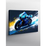 Kanvas Tablo Mavi Yarış Motosikleti Aksiyonu 70cmx100cm