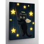 Kanvas Tablo Melek Kanatlı Siyah Kedi, 50 x 70