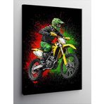 Kanvas Tablo Motokros Motoru Ve Yeşil Sürücü, 70 x 100