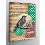 Kanvas Tablo Müzik Notları Ve Kuş Çizimi, 50 x 70