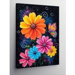 Kanvas Tablo Neon Çiçekler Ve Kelebek, 100 x 140