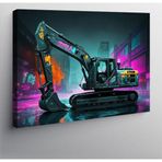 Kanvas Tablo Neon Işıklı Ekskavatör Tasarımı 50cmx70cm