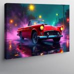 Kanvas Tablo Neon Işıklı Kırmızı Klasik Araba 50cmx70cm