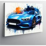 Kanvas Tablo Neon Işıklı Mavi Spor Araba 50cmx70cm