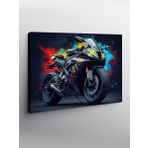 Kanvas Tablo Neon Işıklı Motosiklet Aksiyonu 100cmx140cm