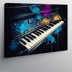 Kanvas Tablo Neon Işıklı Piyano 100cmx140cm