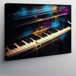 Kanvas Tablo Neon Işıklı Piyano Tasarımı 70cmx100cm