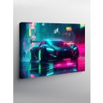Kanvas Tablo Neon Işıklı Spor Araba 100cmx140cm