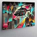 Kanvas Tablo Neon Şehirde Helikopter