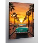Kanvas Tablo Palmiye Ağaçları Ve Retro Araba, 50 x 70