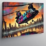 Kanvas Tablo Renkli Helikopter Ve Şehir