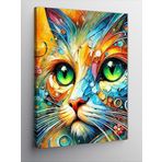 Kanvas Tablo Renkli Kedi ve Parlak Gözler, 100 x 140