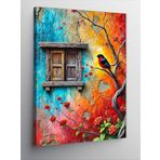 Kanvas Tablo Renkli Kuş Ve Pencere, 70 x 100