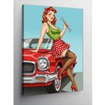 Kanvas Tablo Retro Araba Ve Kadın, 100 x 140