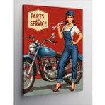 Kanvas Tablo Retro Mavi Motosiklet Ve Kadın