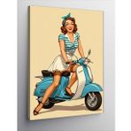 Kanvas Tablo Retro Mavi Scooter Kadın