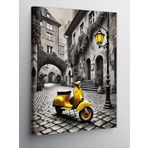 Kanvas Tablo Sarı Motosiklet Ve Tarihi Sokak, 100 x 140