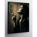 Kanvas Tablo Siyah Beyaz Sigara İçen Kadın, 100 x 140