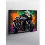 Kanvas Tablo Siyah Neon Işıklı Motosiklet 50cmx70cm