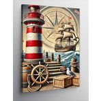 Kanvas Tablo Tarihi Deniz Feneri ve Gemi, 70 x 100 CNVSDKEY137268