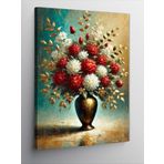 Kanvas Tablo Vazoda Kırmızı Ve Beyaz Çiçekler, 100 x 140