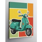 Kanvas Tablo Yeşil Vespa ve Retro Çizgiler, 50 x 70