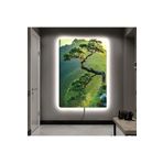 Kanvas Uçurum Kenari Yeşil Ağaç Ledli Tablo 50 X 70